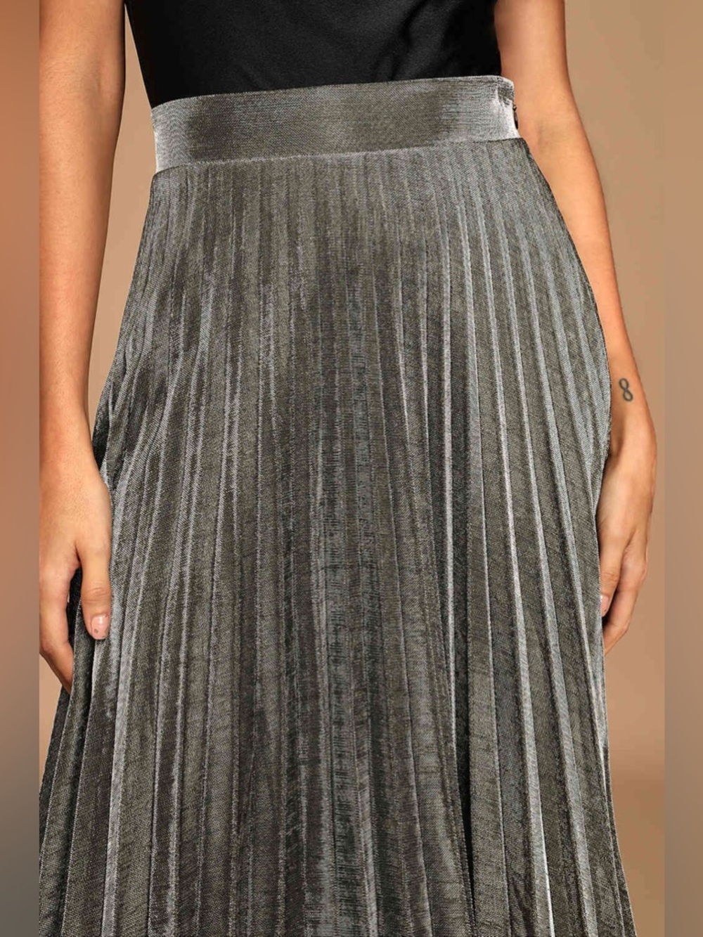 Lulus Star Shine Gold Shimmer Pleated Midi Skirt Party Chic Goth Size Medium M